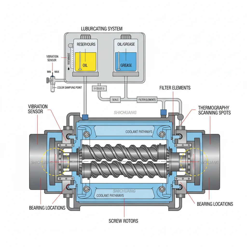 How Are Bearings and Rotors Maintained? – Oil-Free Screw Vacuum Pump Diagram How Are Bearings and Rotors Maintained?