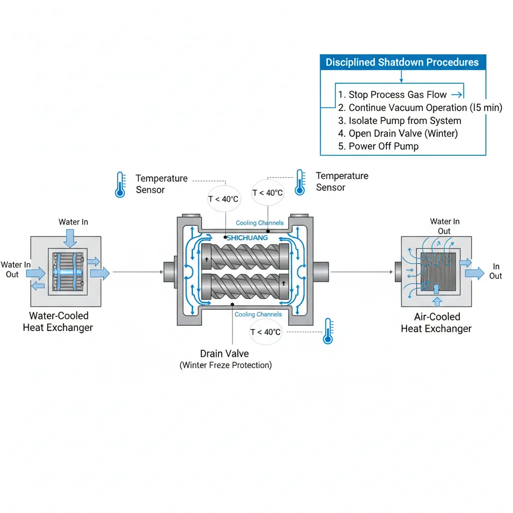 How Is Thermal Control Maintained in Oil-Free Screw? – Oil-Free Screw Vacuum Pump Diagram How Is Thermal Control Maintained in Oil-Free Screw?