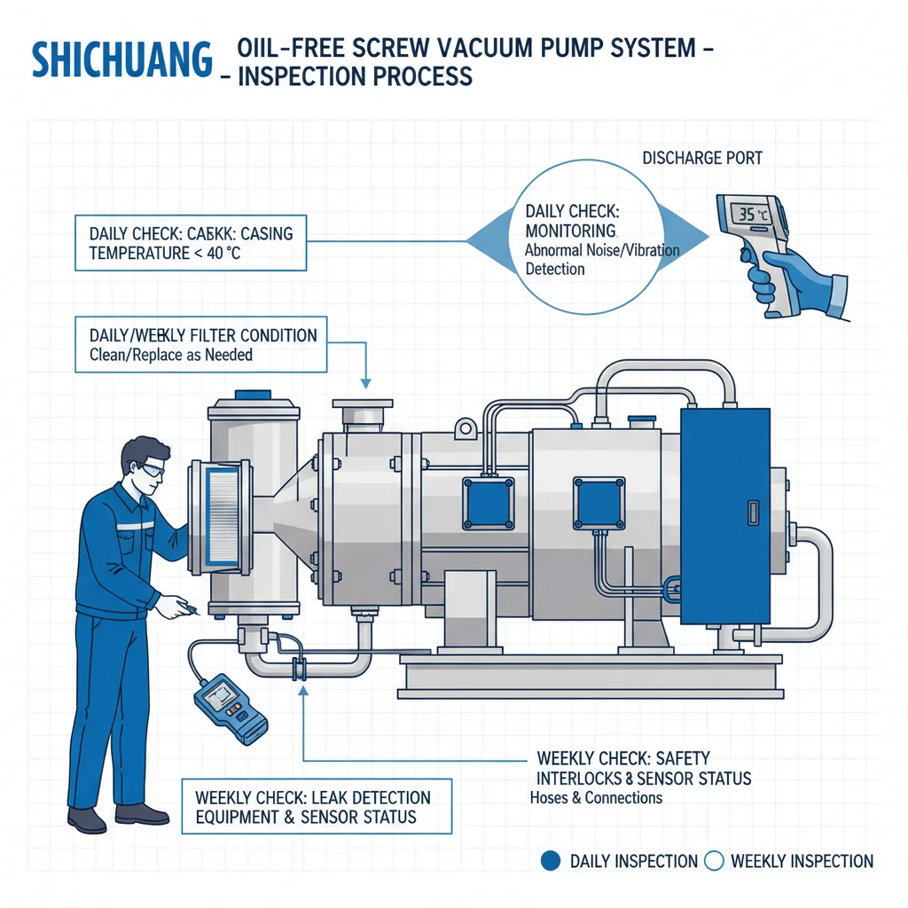 What Are Essential Daily and Weekly Inspections? – Oil-Free Screw Vacuum Pump Diagram What Are Essential Daily and Weekly Inspections?